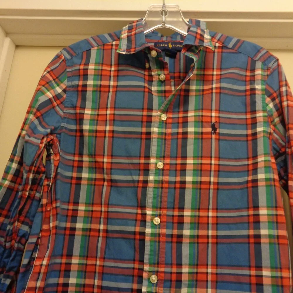 RALPH LAUREN RETRO BOYS COTTON PLAID SHIRT 14/16